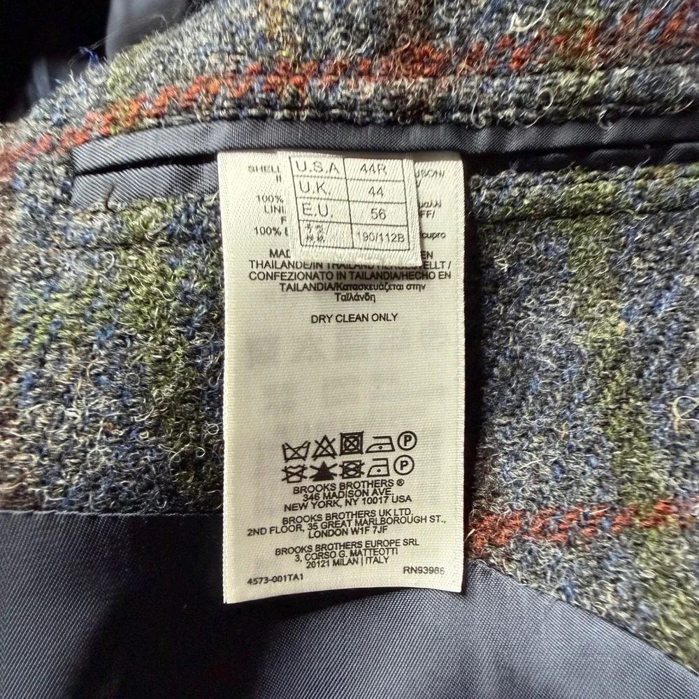 BROOKS BROTHER Regent Sport Coat Blue Plaid Harris Tweed Wool Men's Size 44R